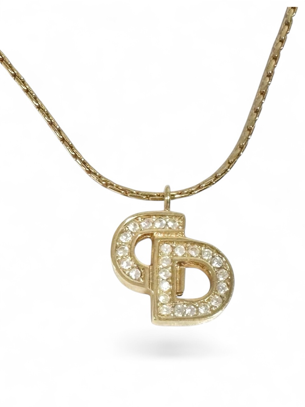Christian Dior Gold & Crystal “CD” Initials Engraved Vintage Necklace - Picture 2 of 14